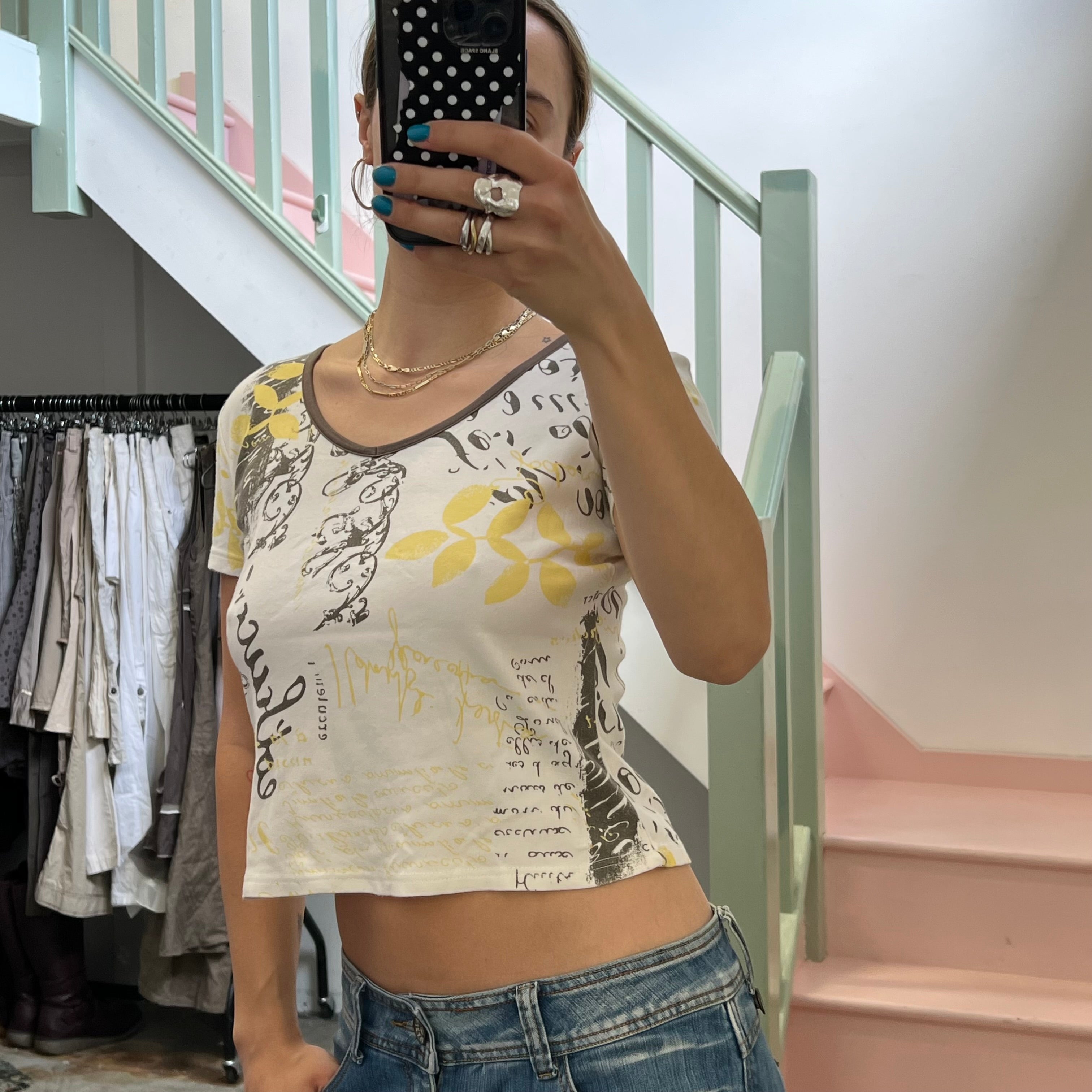 White grey graphic tee