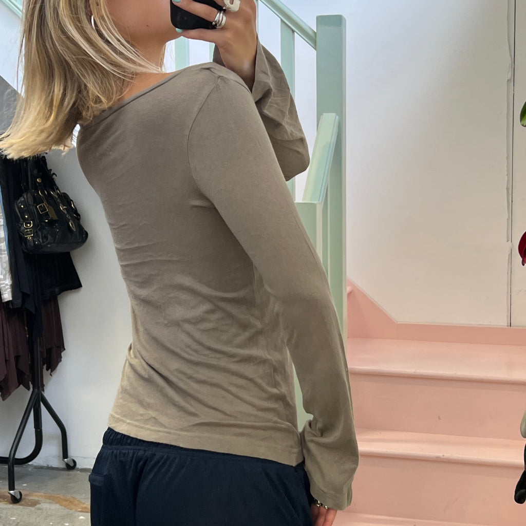 Esprit brown and green long sleeve layered top