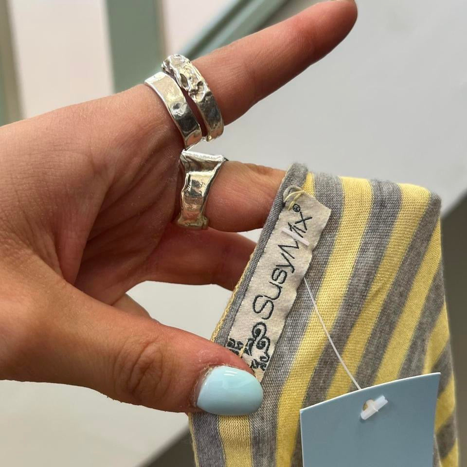 Yellow and grey striped fitted boat neck top