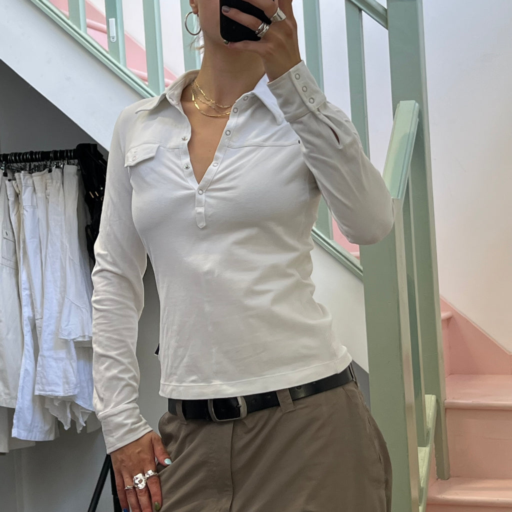 Mexx white fitted long sleeve polo shirt