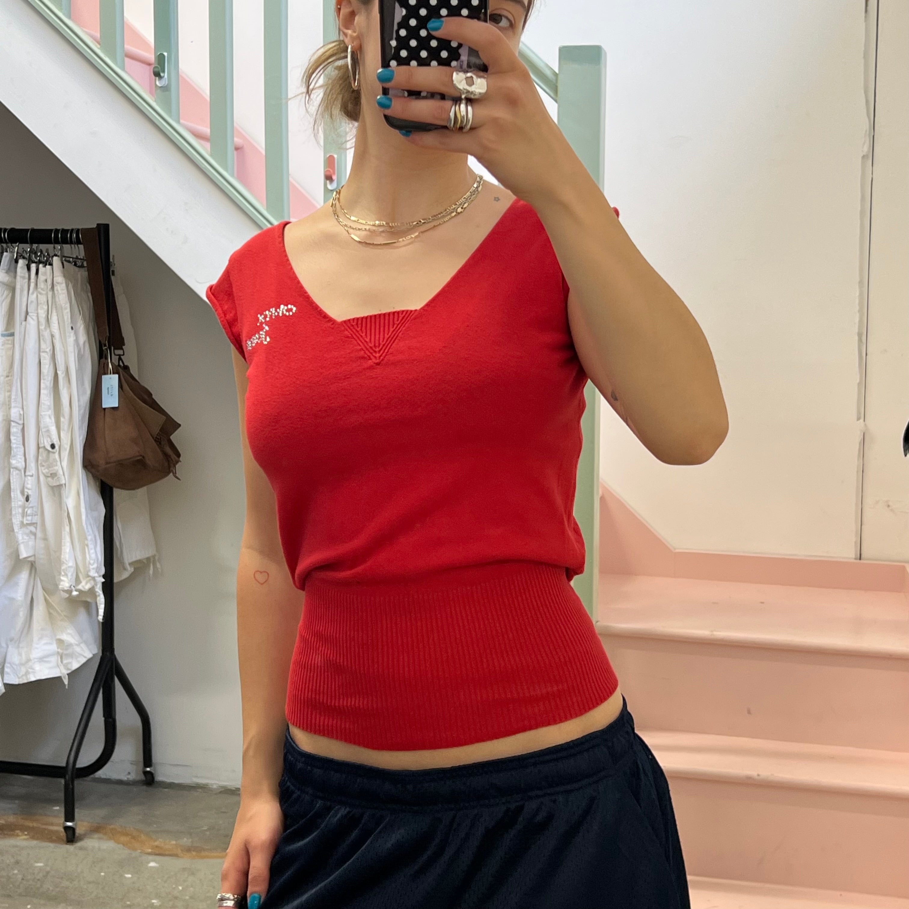 Red slouchy cut out tee