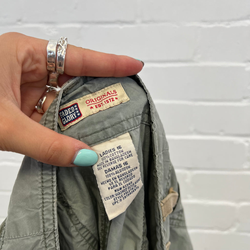 Khaki tie waist cargo capris