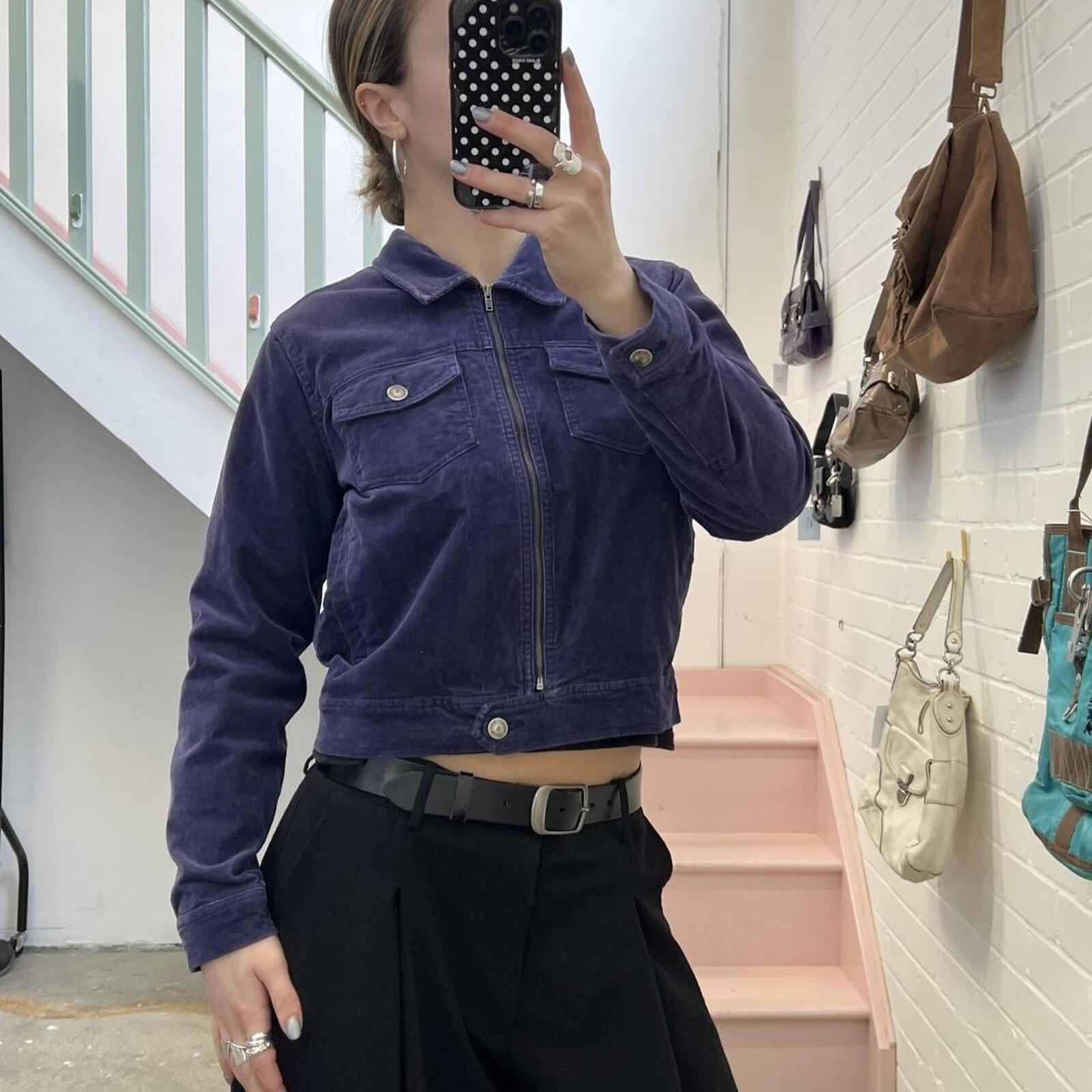 navy corduroy zip up lightweight vintage jacket