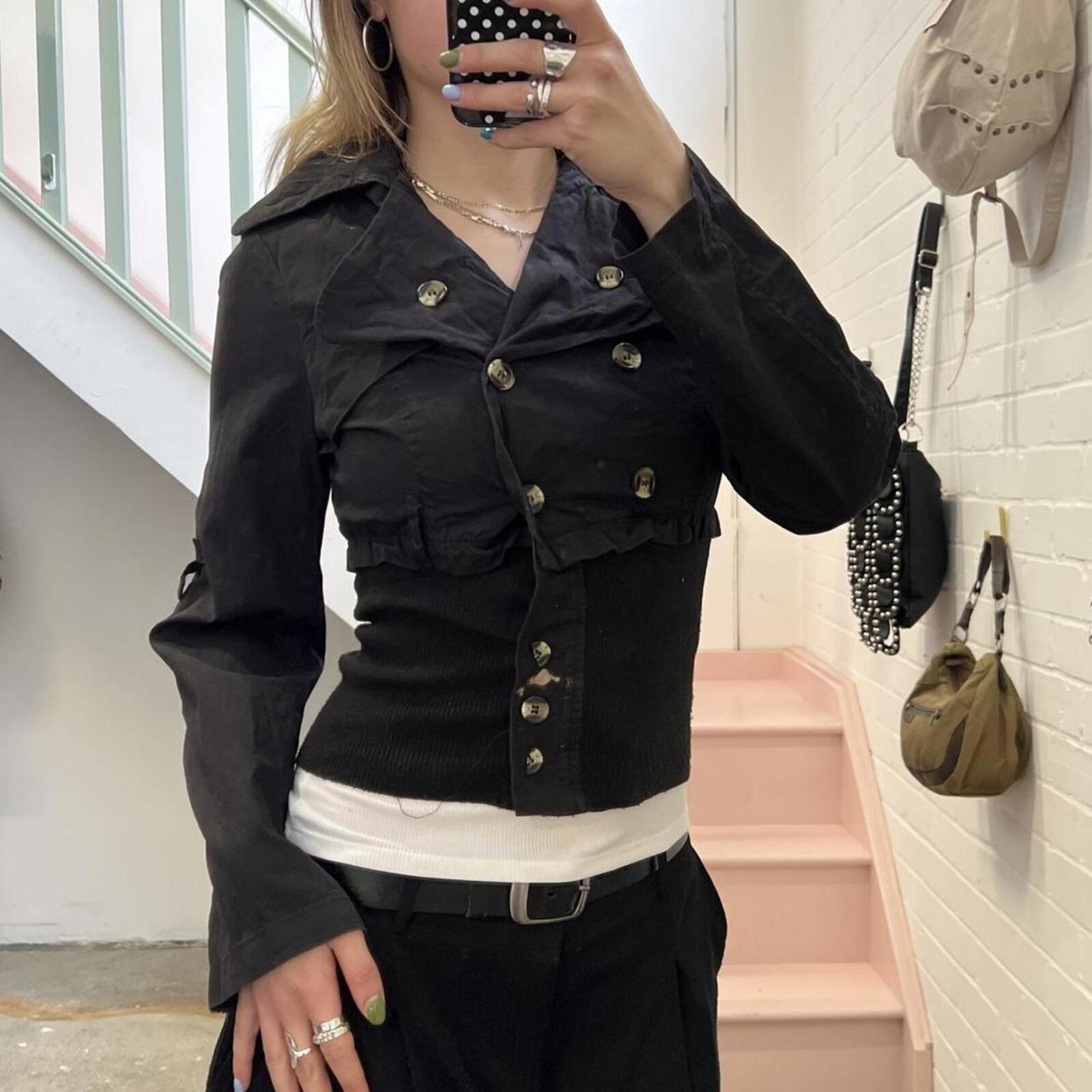 black fitted vintage peacoat with elastic waist
