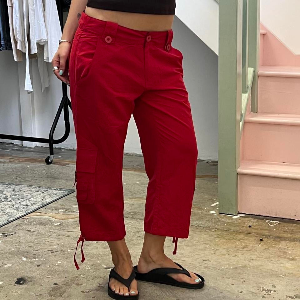Red wide leg cargo capris