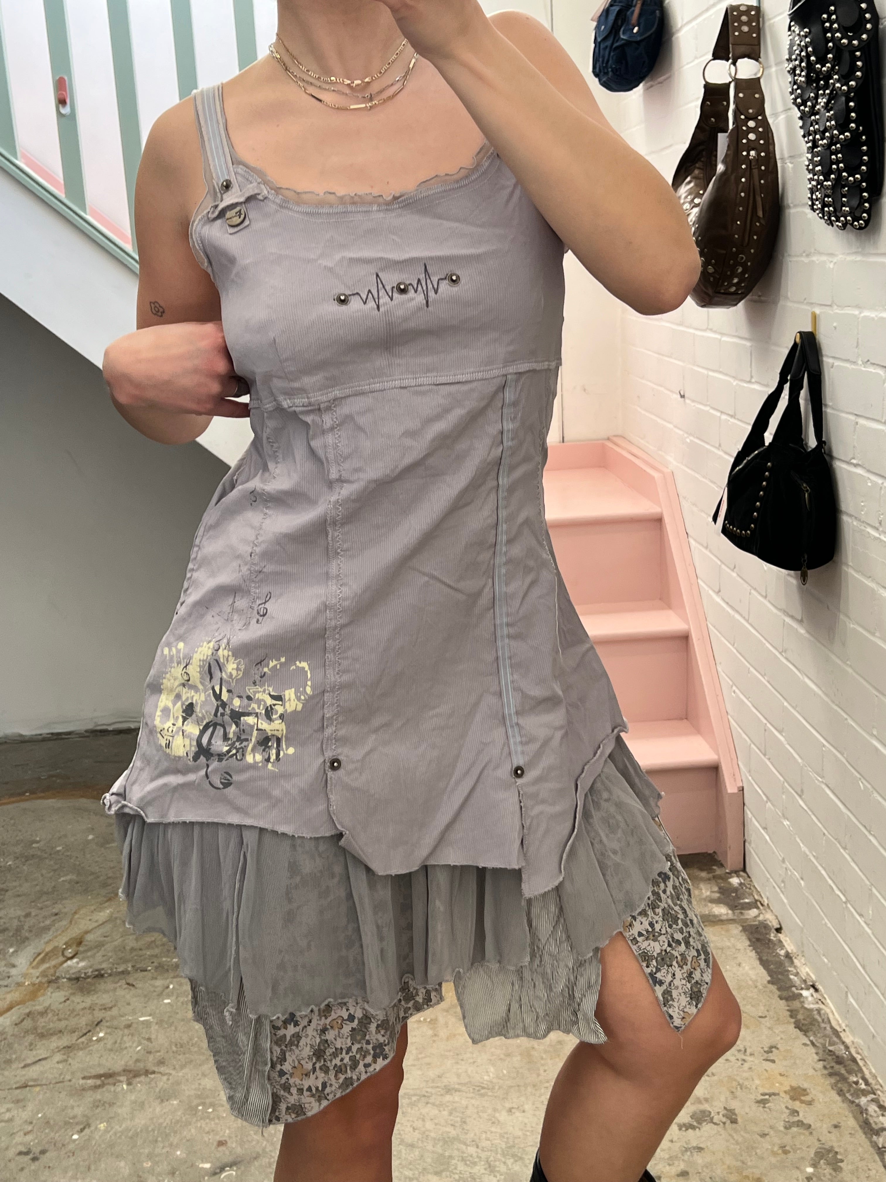 Grey layered utility style mini dress