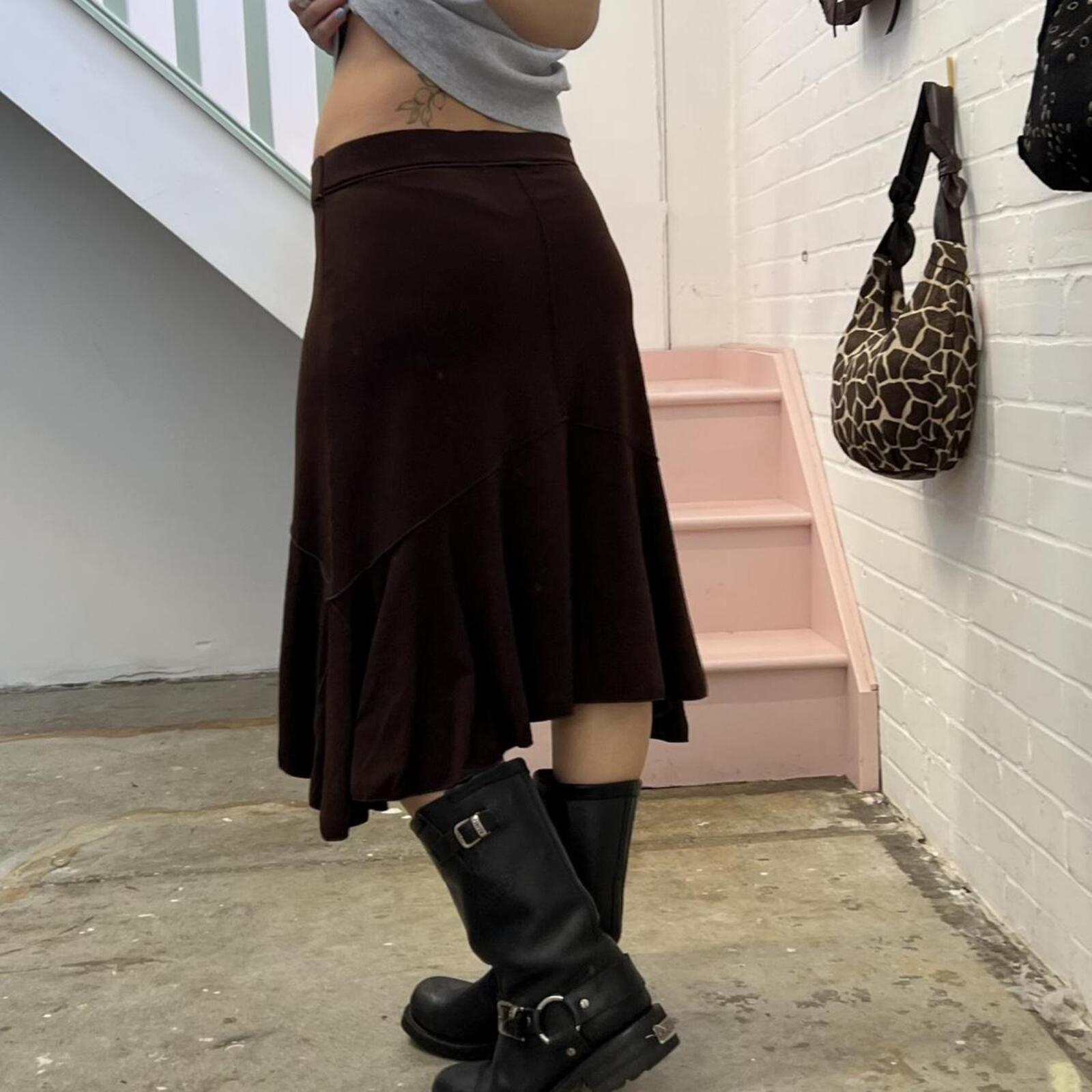 brown asymmetrical slinky floaty vintage midi skirt