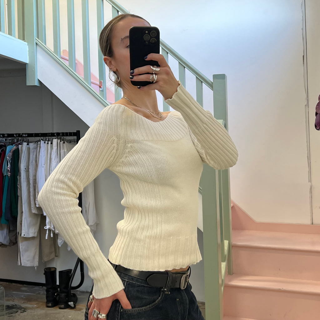 Cream knitted off shoulder sweater