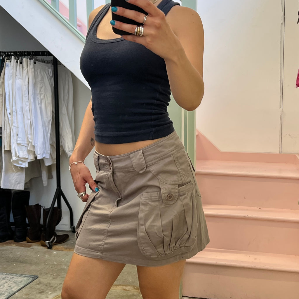 Cream cargo mini skirt