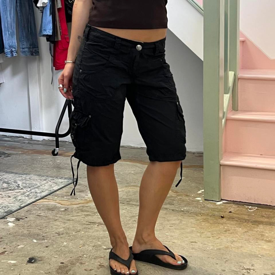 Black knee length cargo shorts