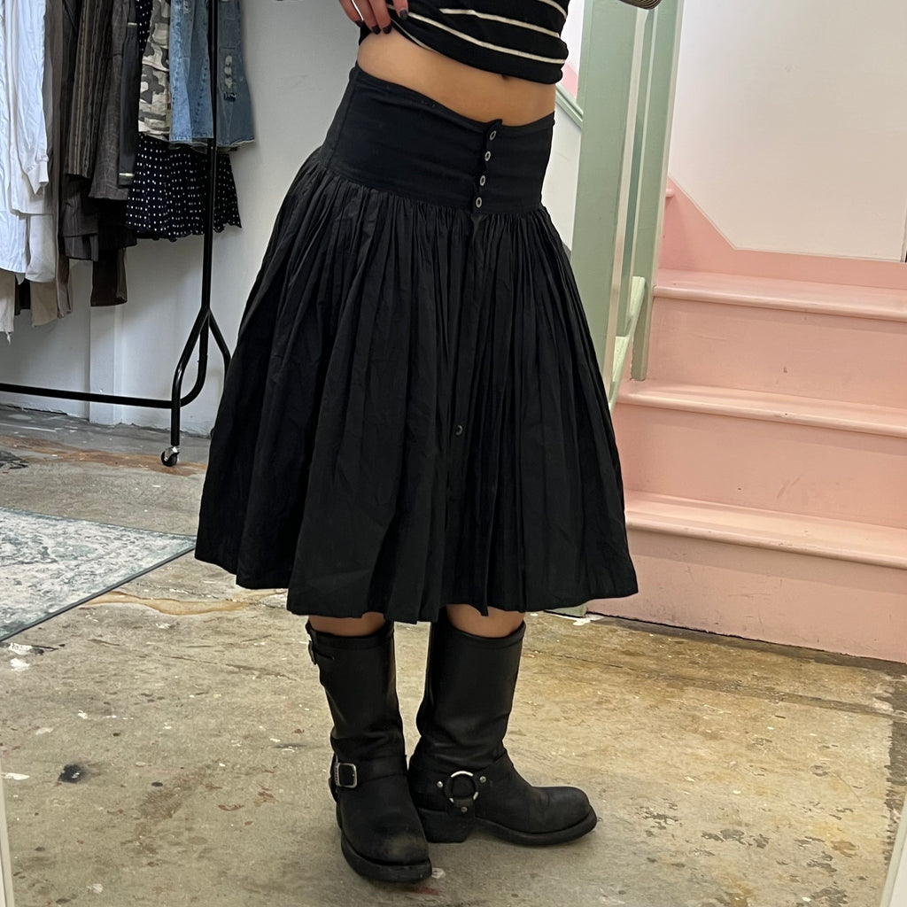 Black pleated midi skirt
