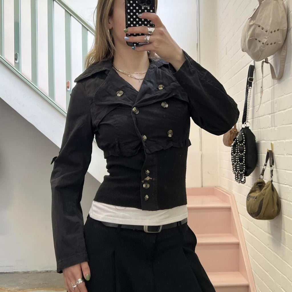 black fitted vintage peacoat with elastic waist