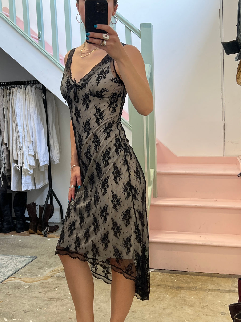 Black lace midi dress