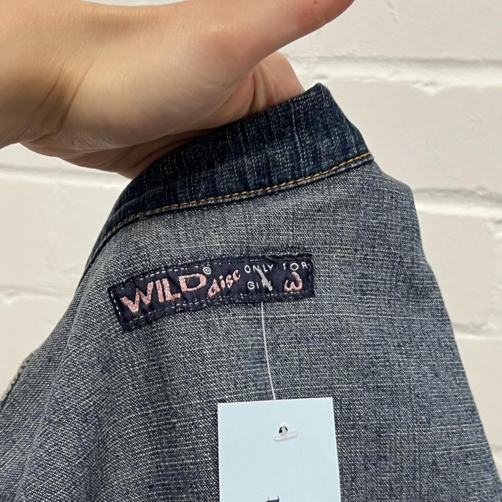 Navy button up utility style fitted vintage denim jacket