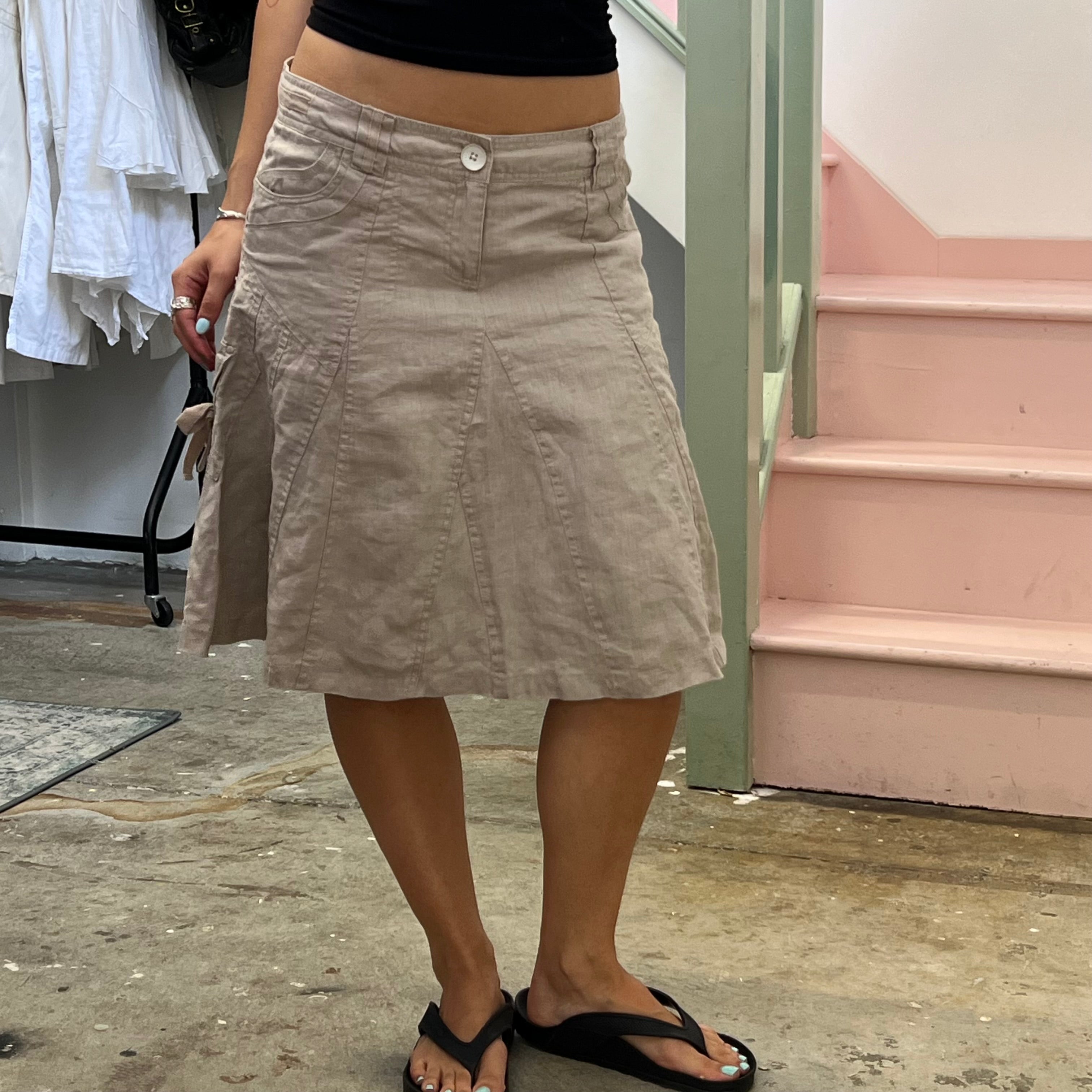 Cream linen floaty midi skirt