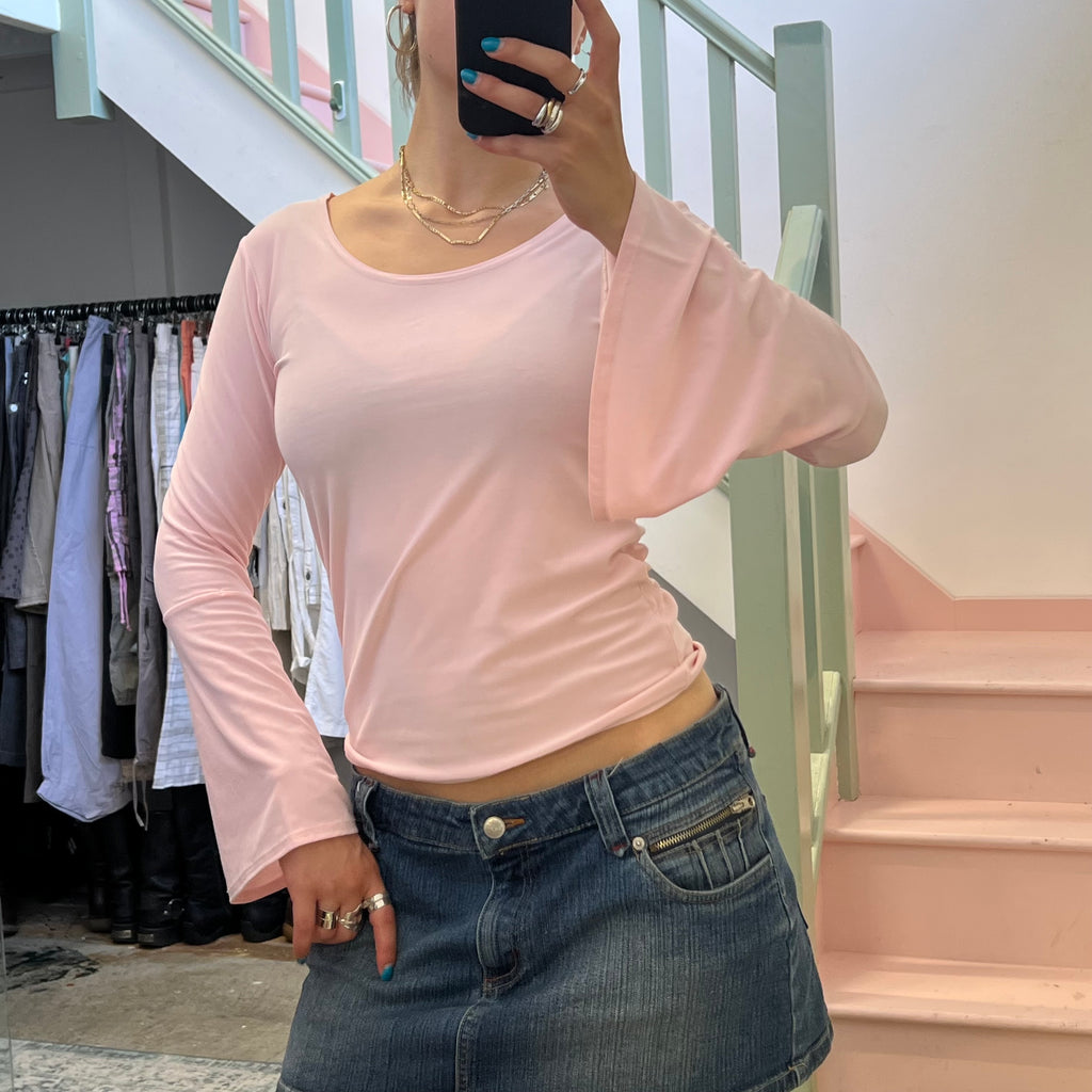 Baby pink flared sleeve top