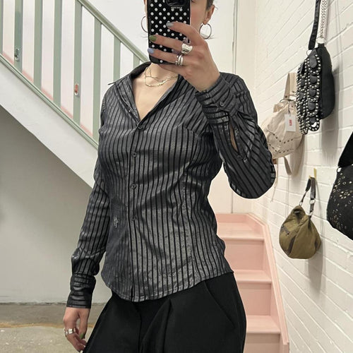 Black and silver striped fitted vintage button up shirt