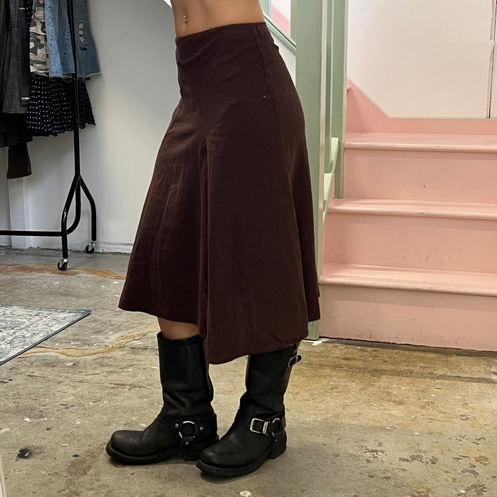 Brown asymmetrical maxi skirt