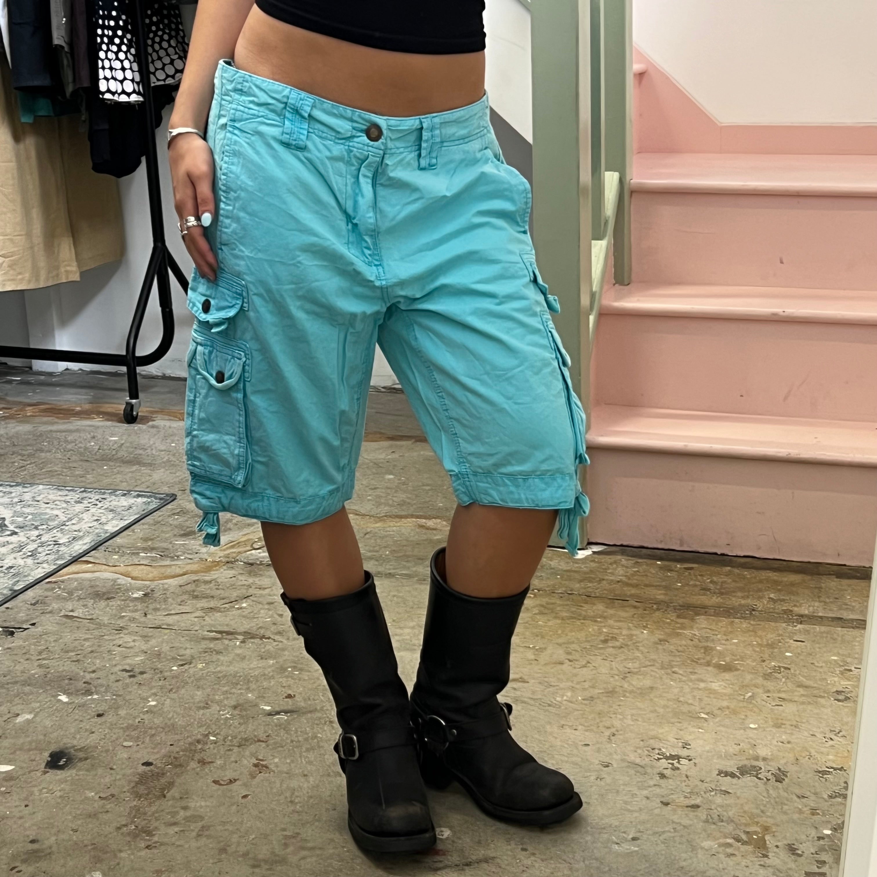 Blue baggy cargo shorts