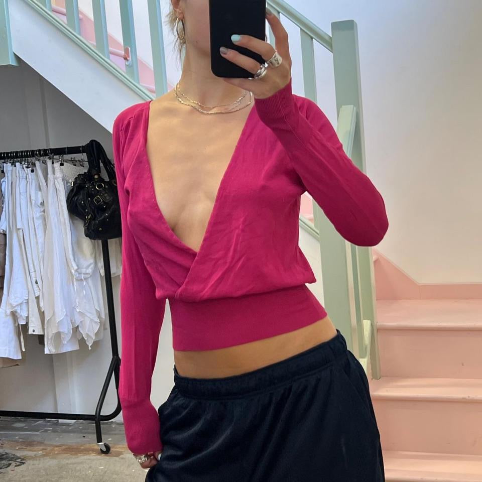 Pink deep v neck slouchy top