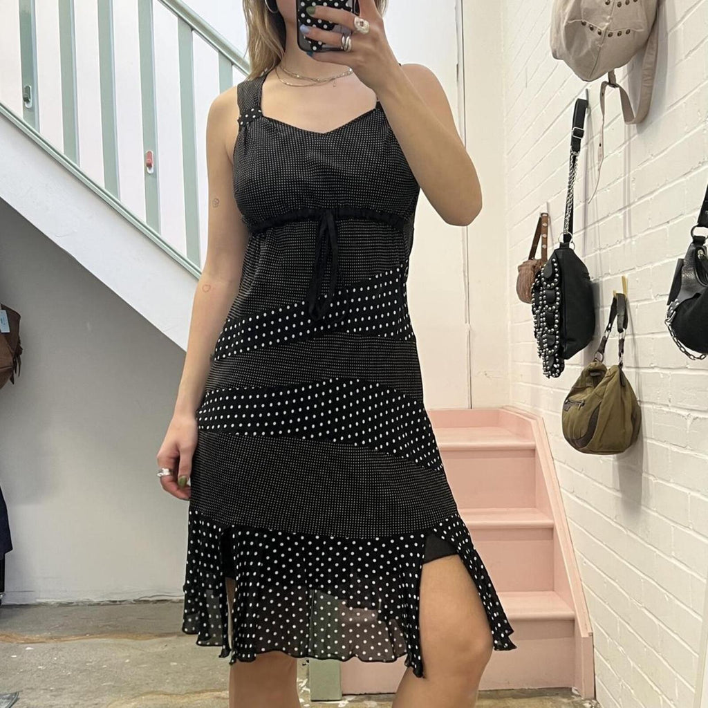 Black and white polka dot vintage midi dress