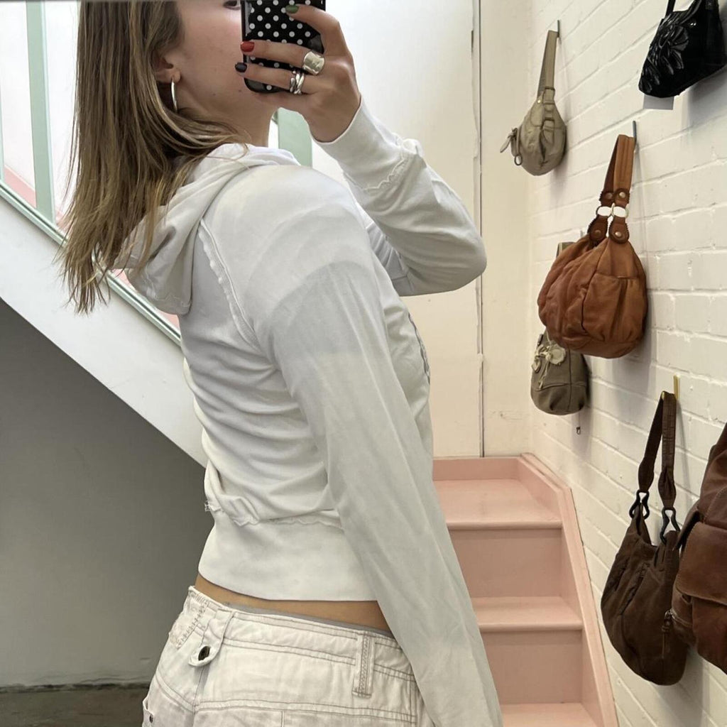 Danza white zip up printed fitted hoodie
