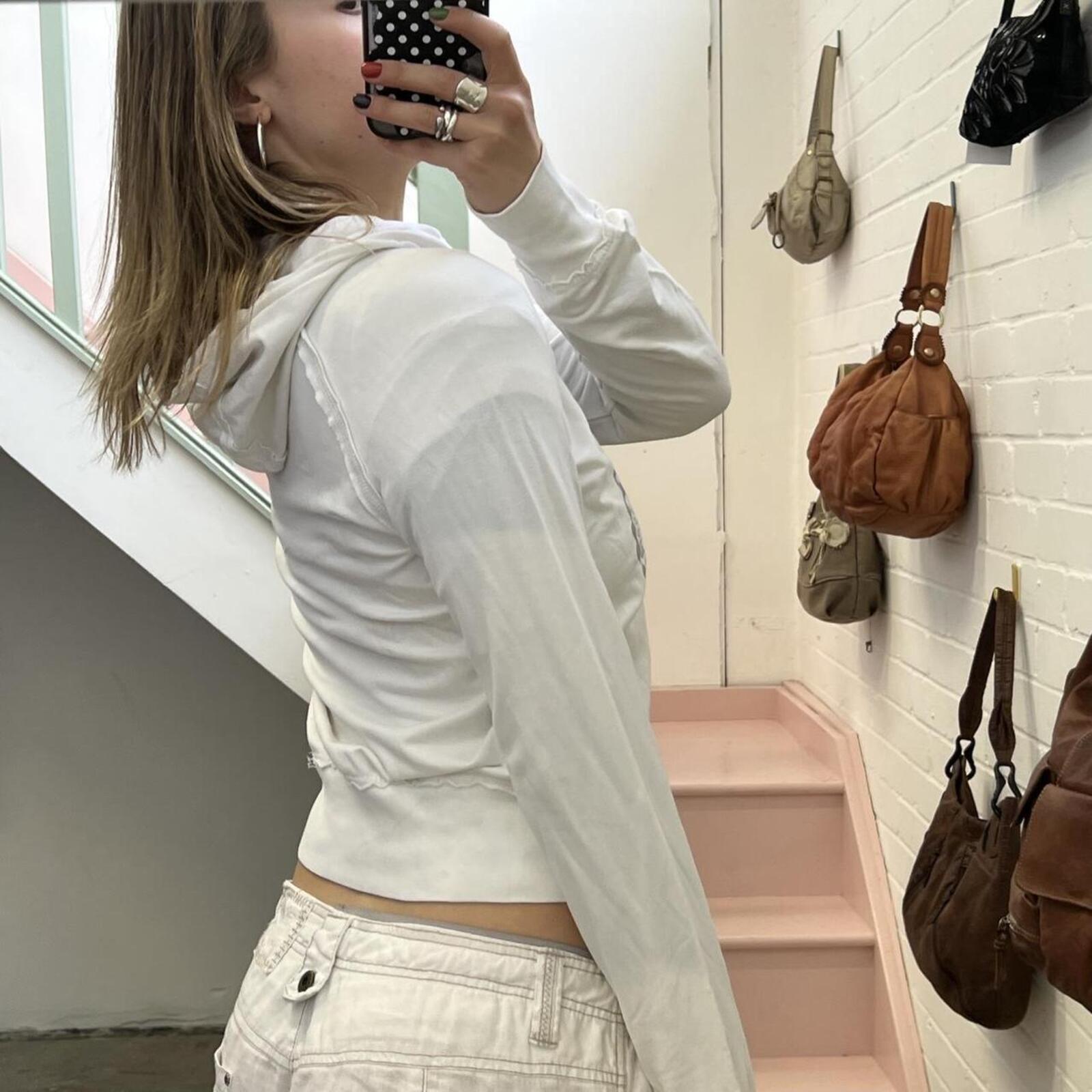 Danza white zip up printed fitted hoodie