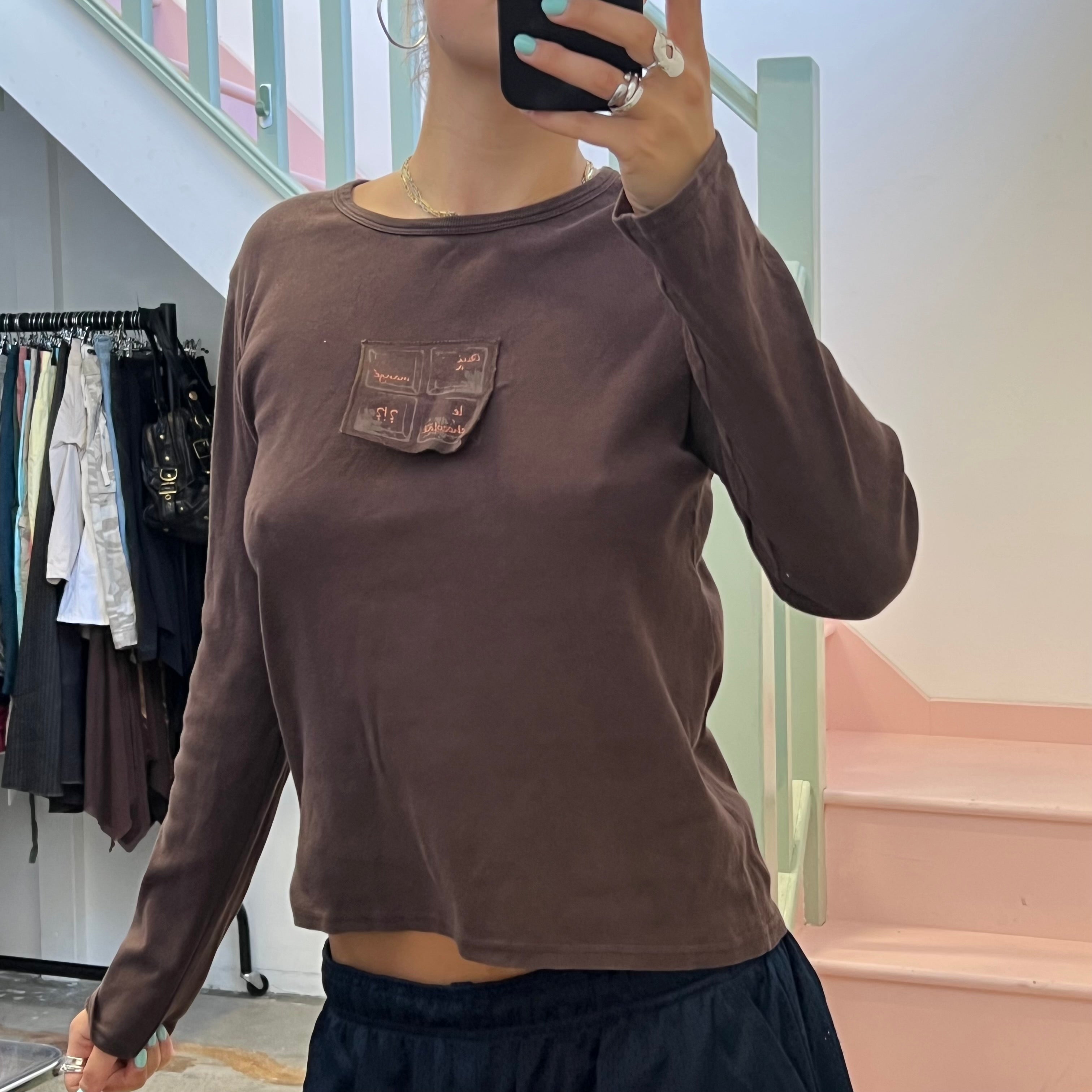 Brown printed long sleeve top