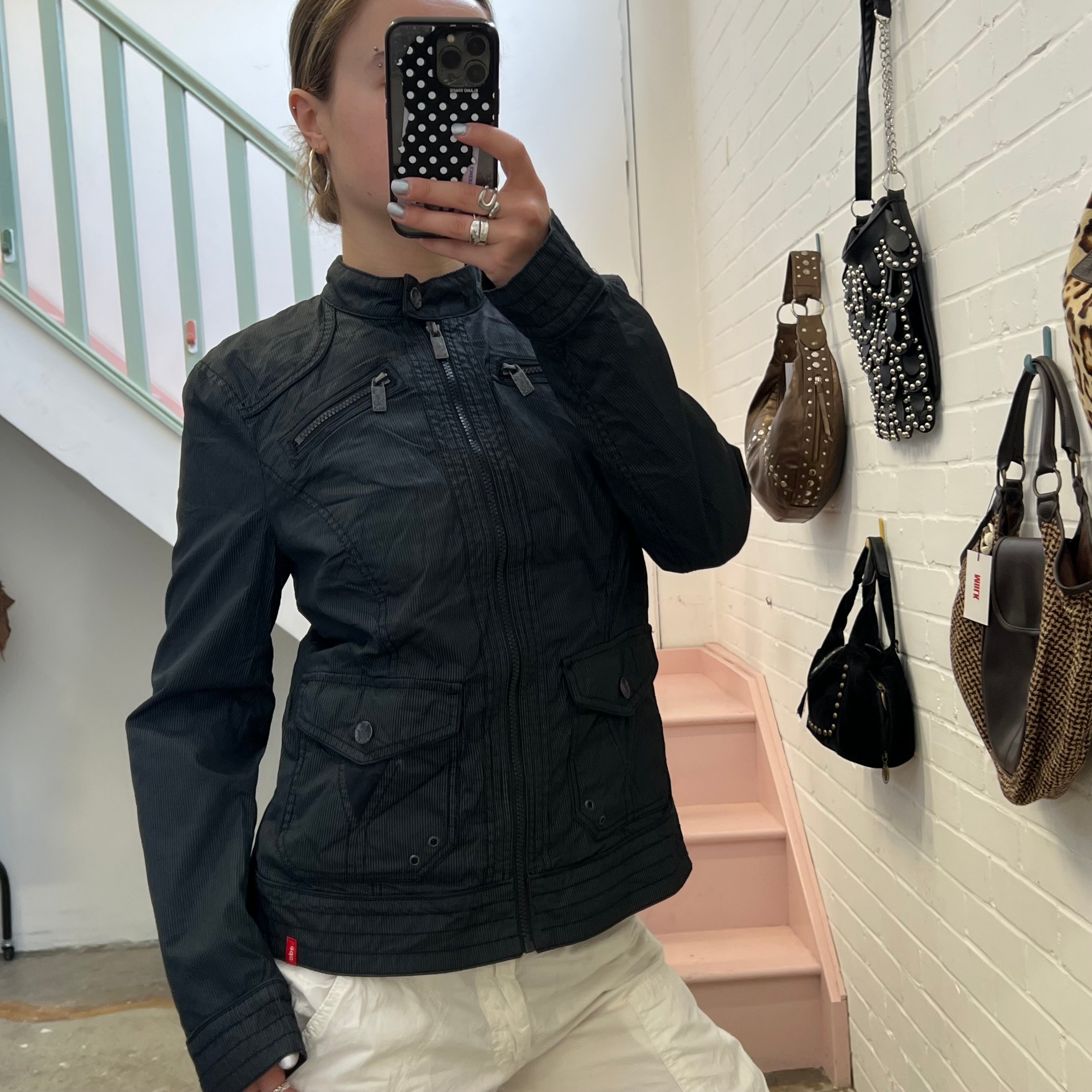Esprit navy pinstripe fitted utility jacket