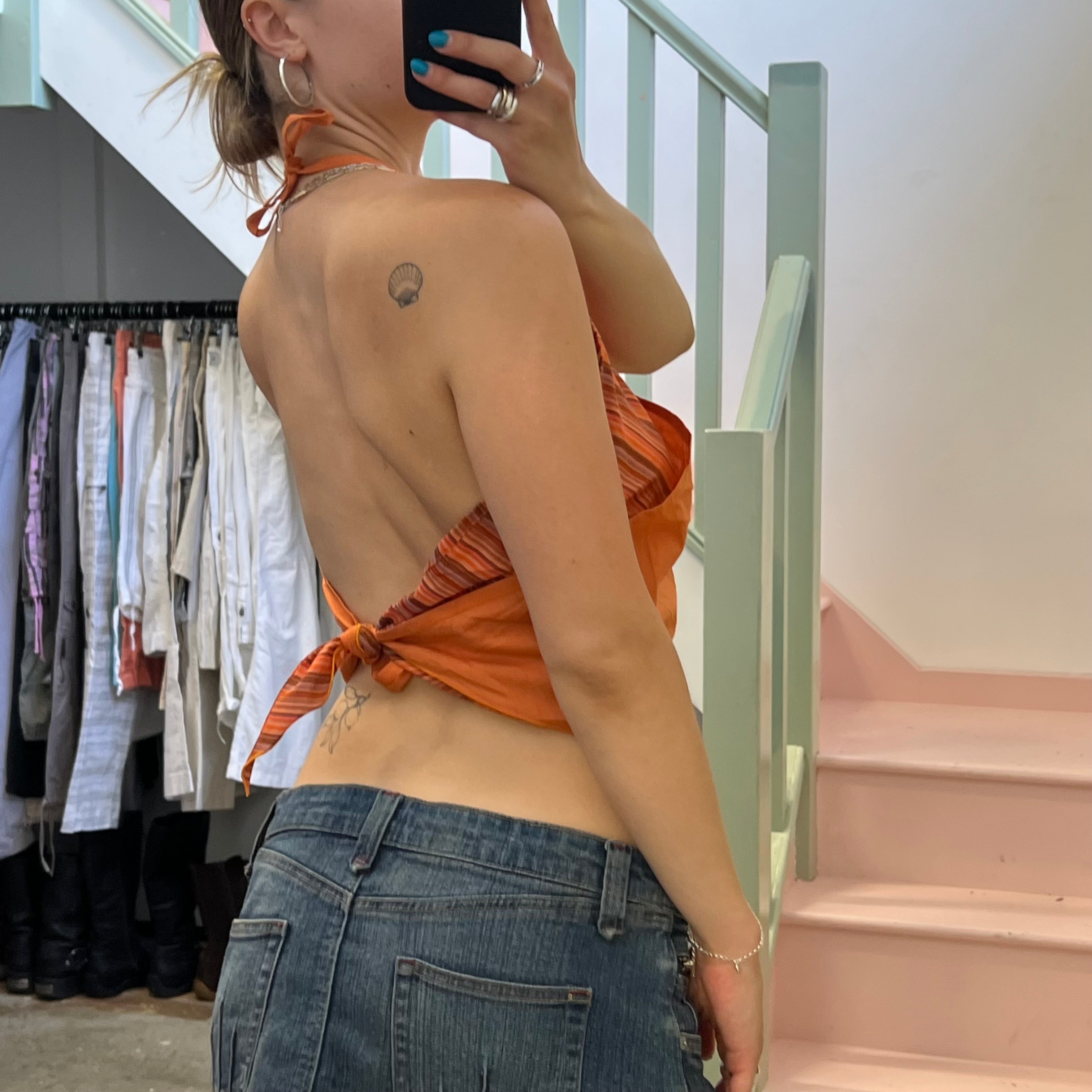 Orange reversible tie up top