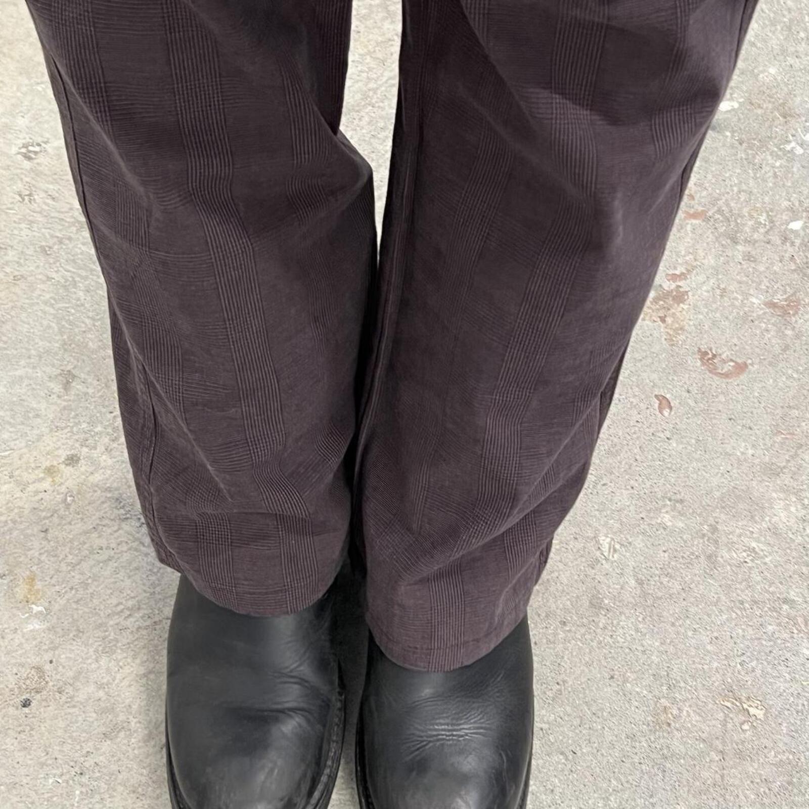 Brown checkered low rise straight leg tailored vintage embroidered trousers