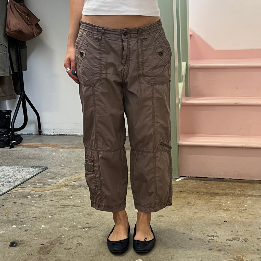 Brown baggy wide leg cargo capris