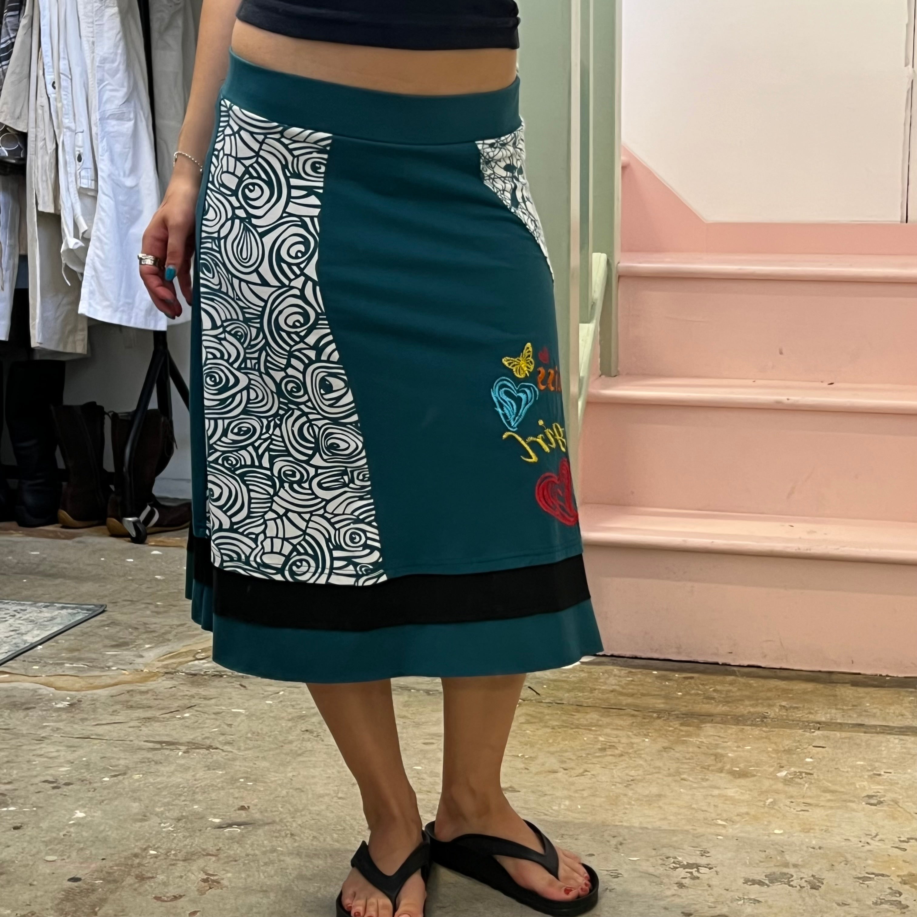 Teal printed midi skirt