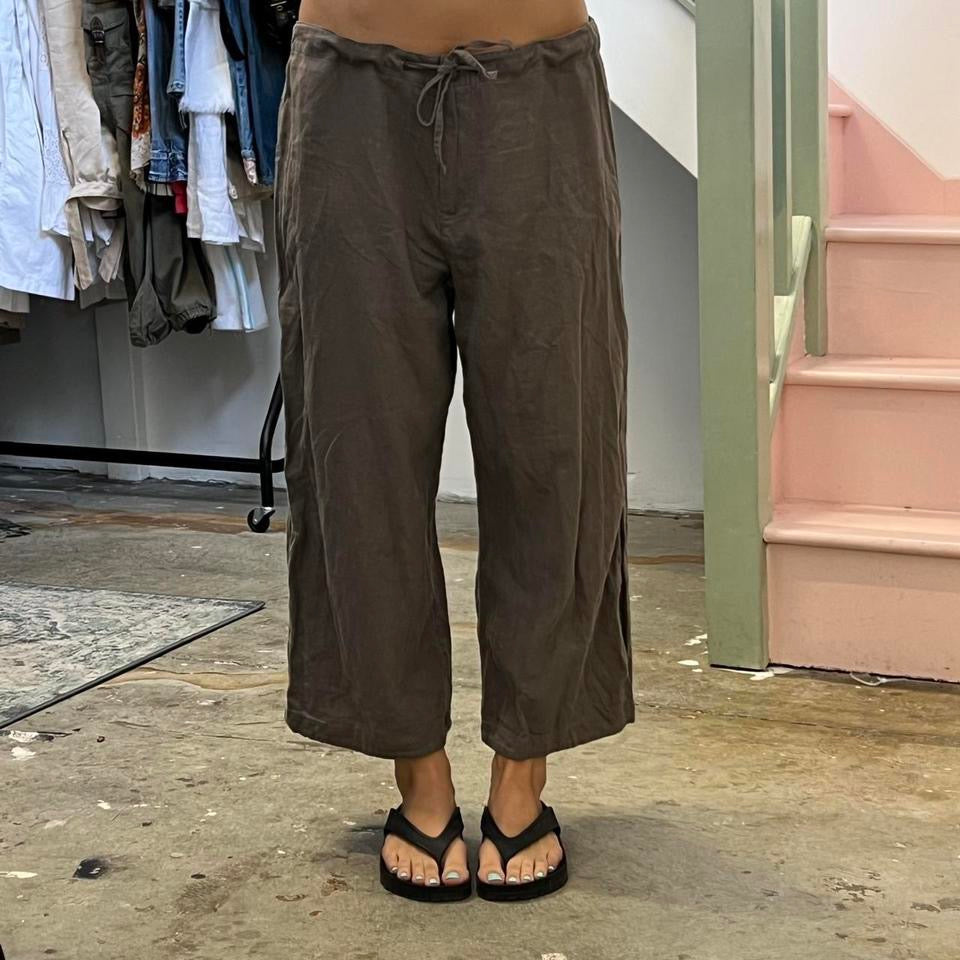 Brown wide leg linen trousers