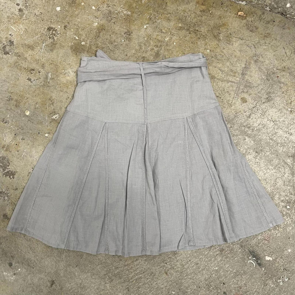 Grey pleated vintage tie waist midi skirt