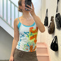 Graphic print layered vintage vest