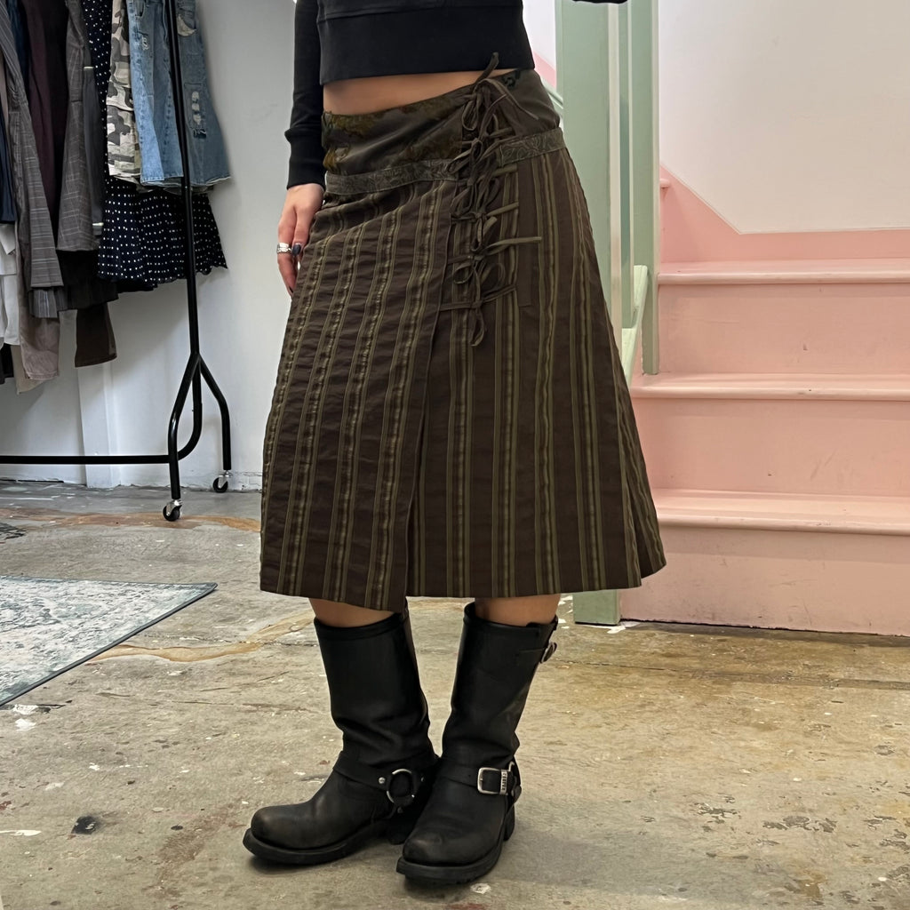 Khaki green stripe wrap around skirt