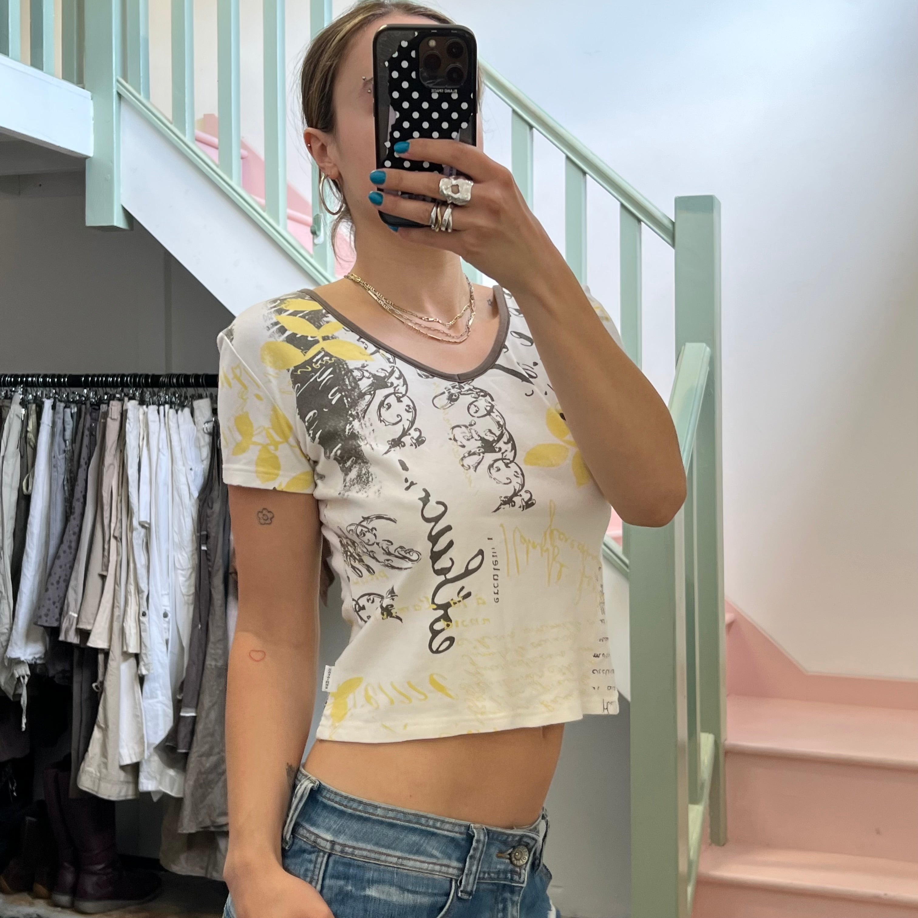 White grey graphic tee