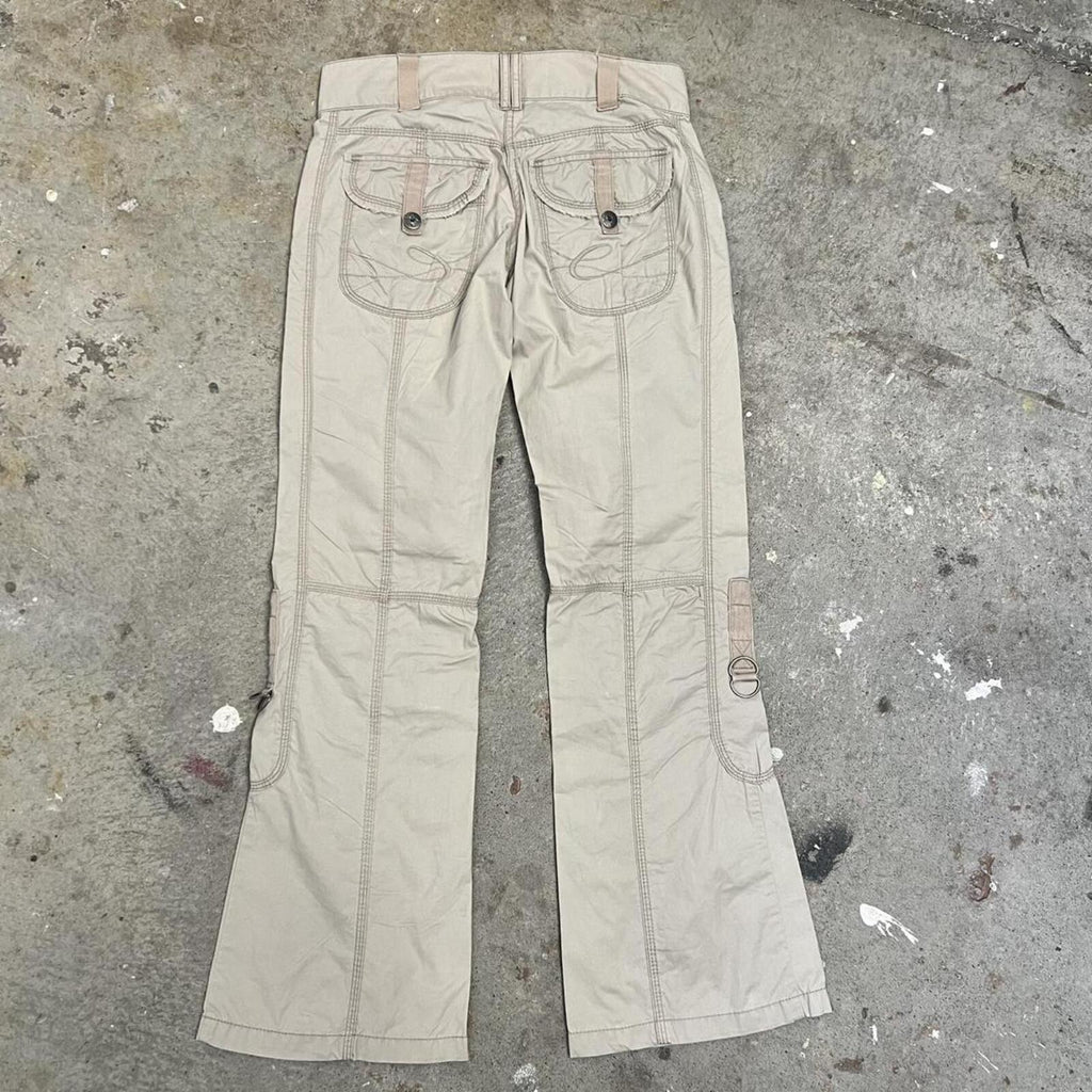 esprit cream vintage low rise flared cargo trousers