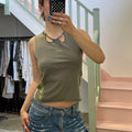 Khaki and lime green printed vest