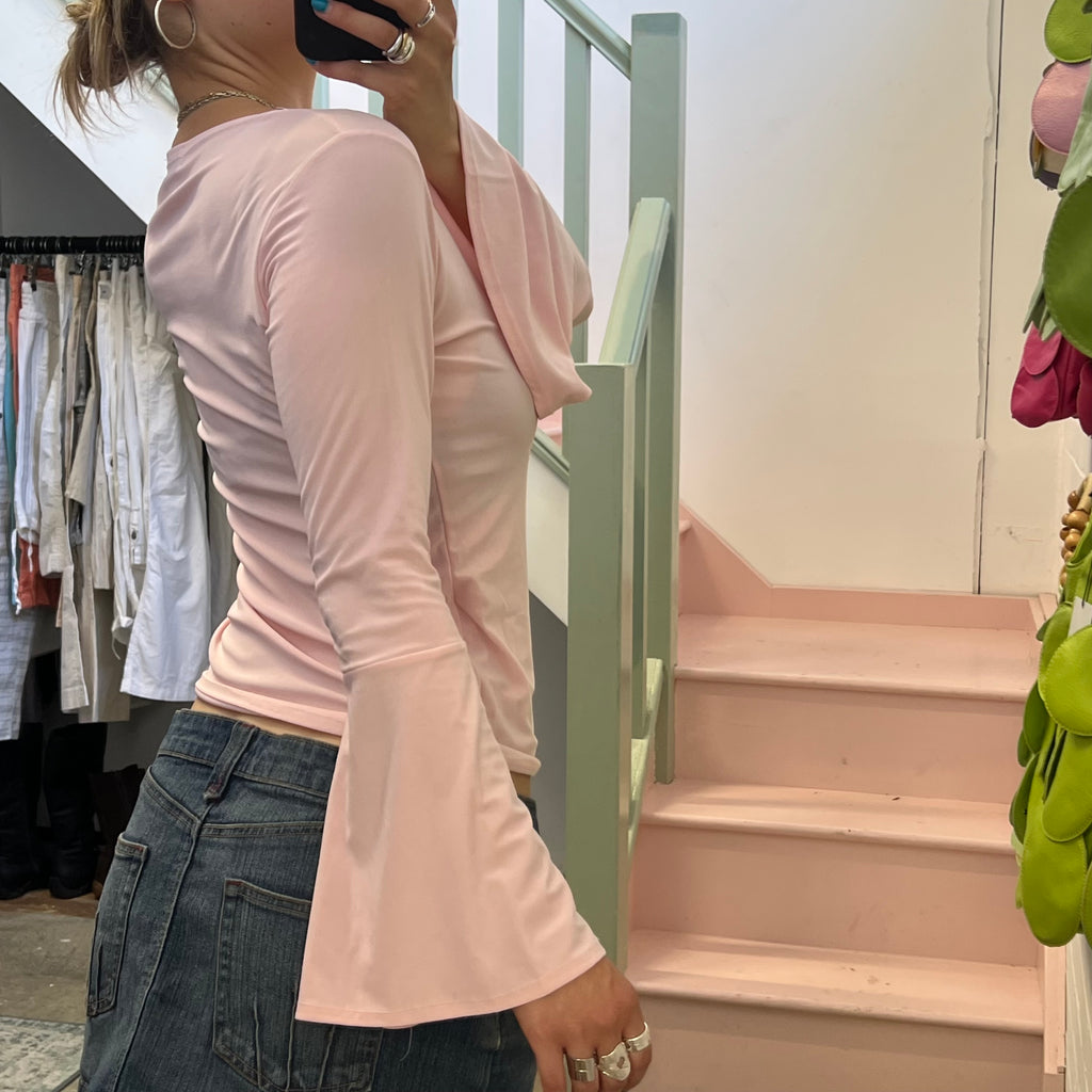 Baby pink flared sleeve top