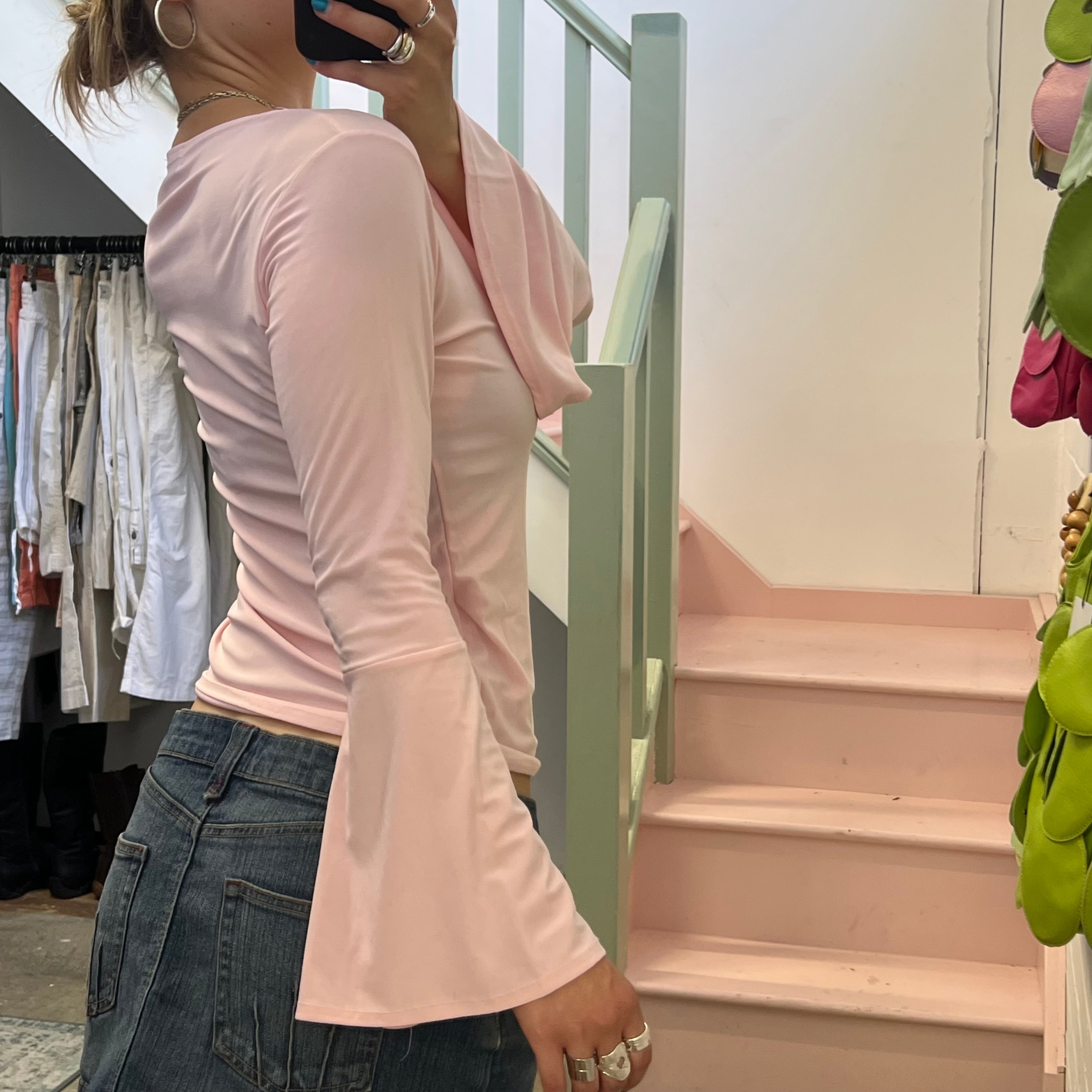 Baby pink flared sleeve top
