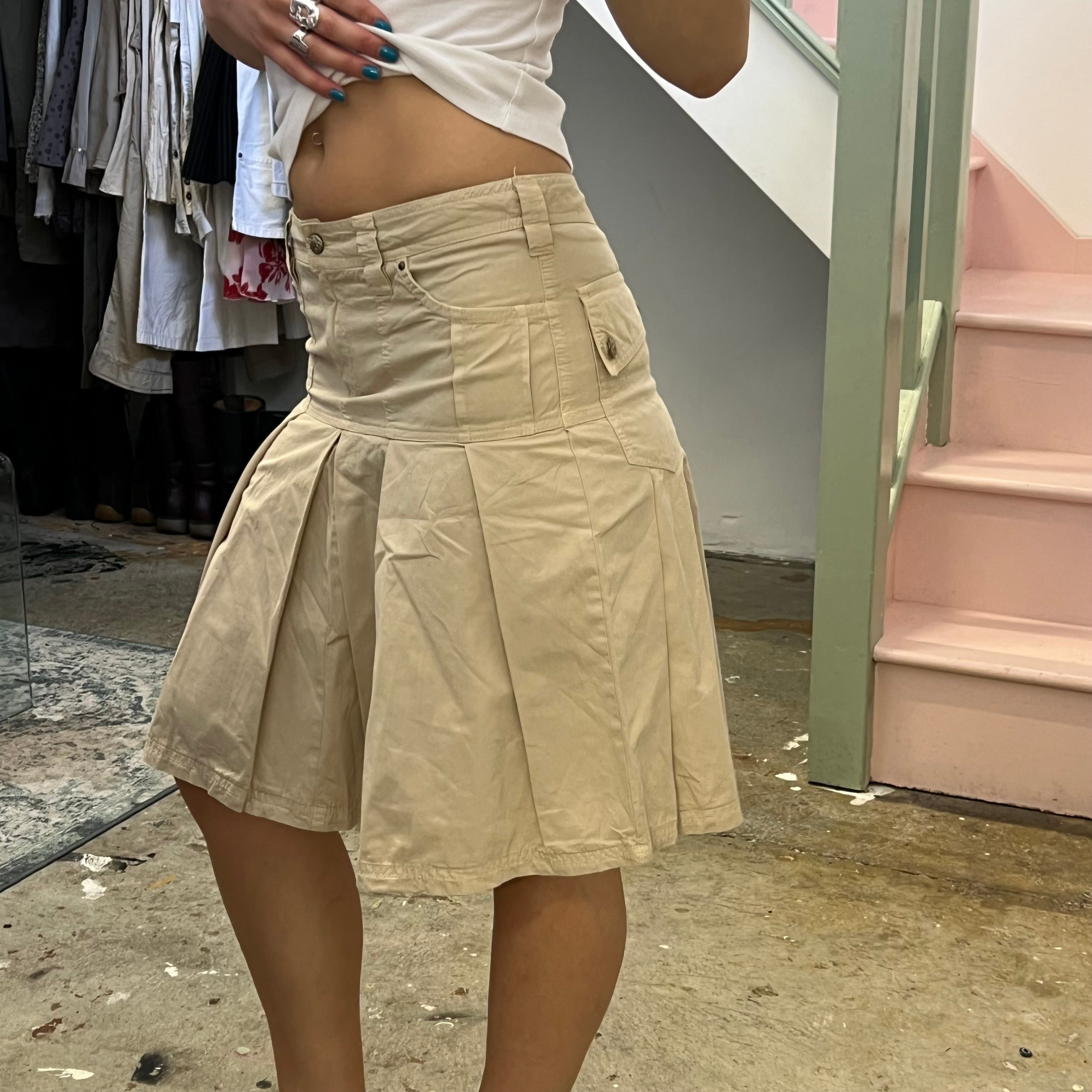 Cream cargo pleated midi skirt