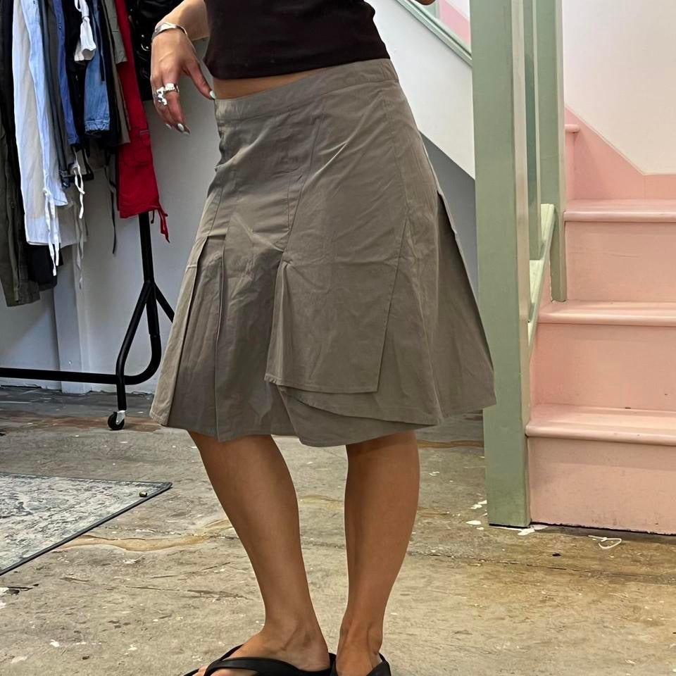 Grey pleated asymmetrical midi skirt