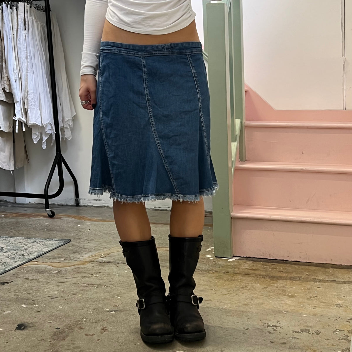 Denim midi skirt