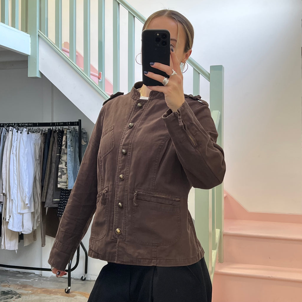 Brown button up utility jacket
