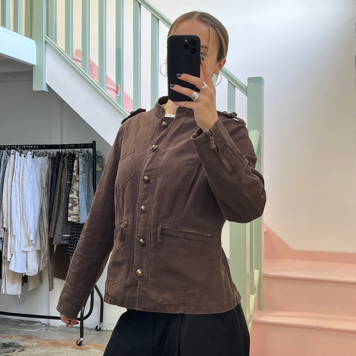 Brown button up utility jacket