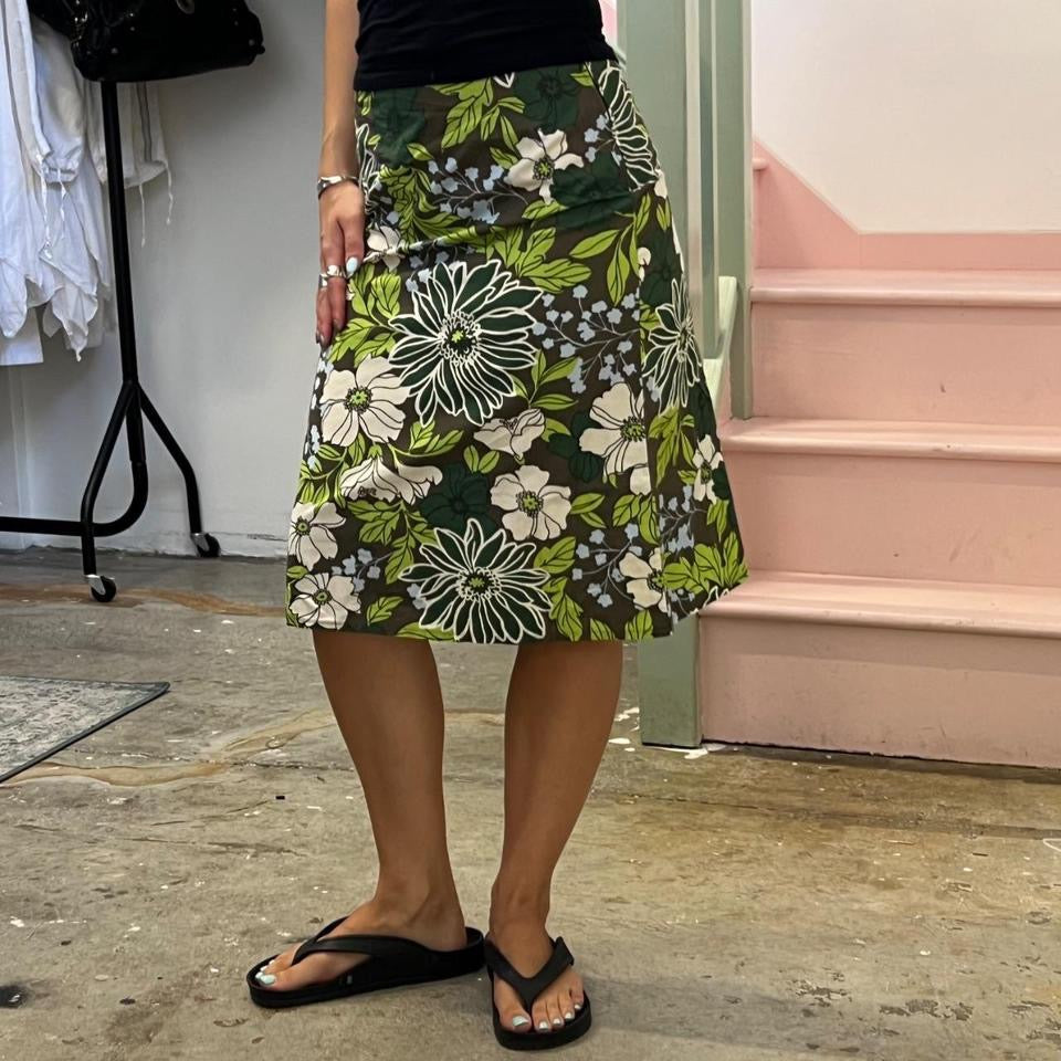 Green floral midi skirt