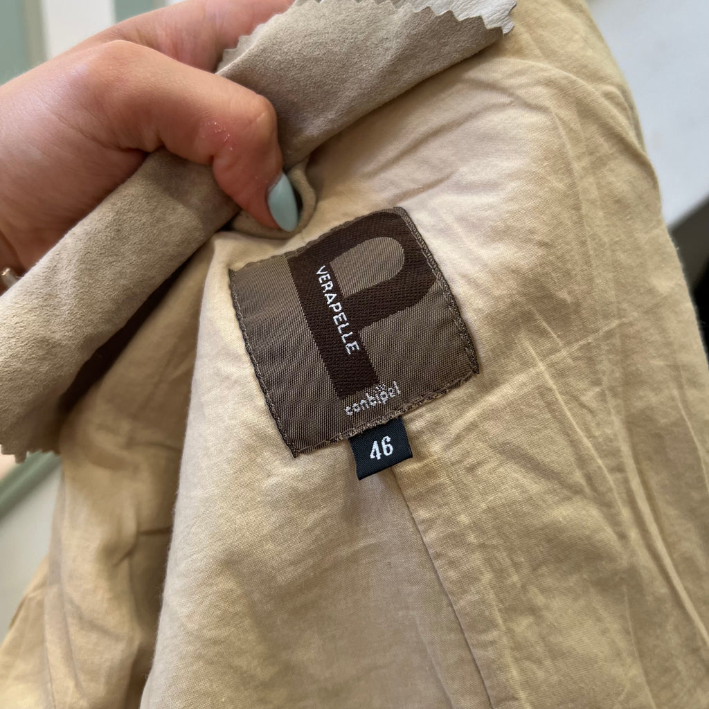 Cream suede zip up fitted jacket