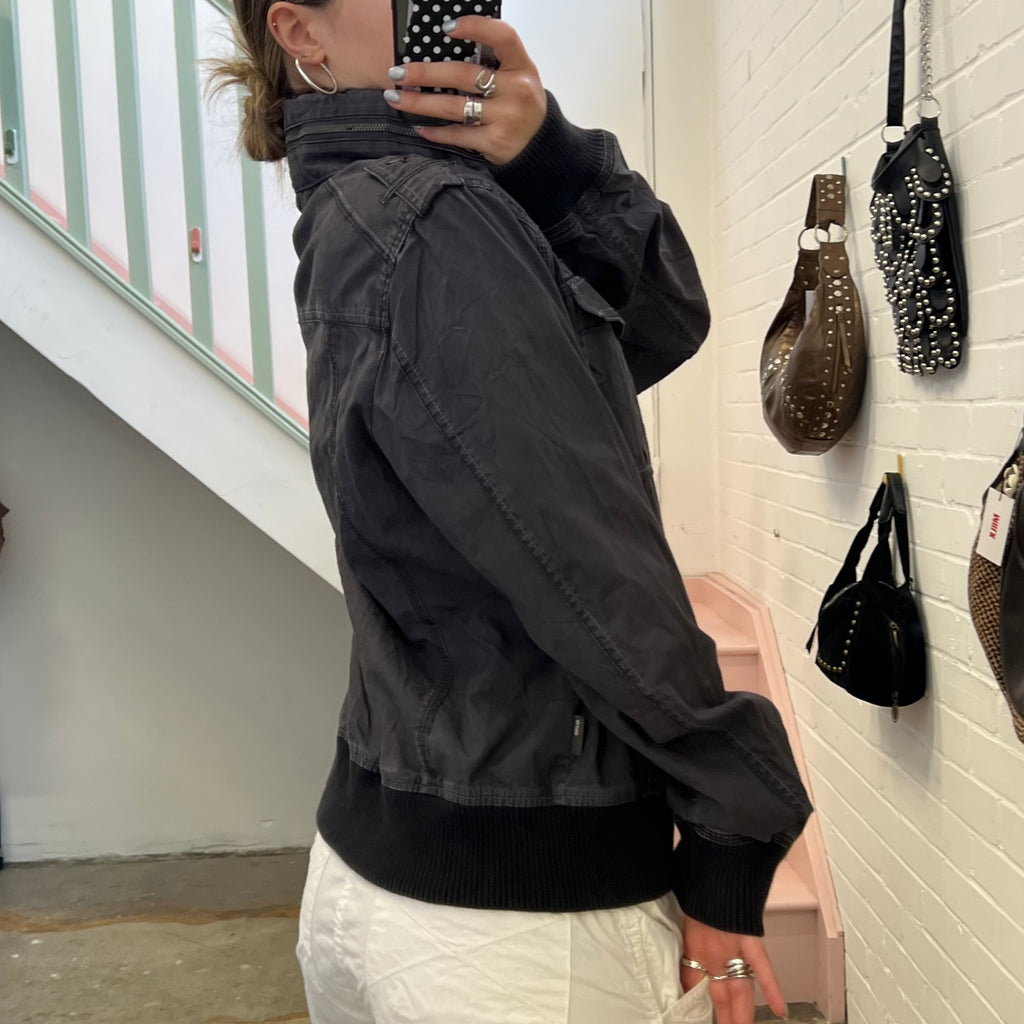 Navy grey oversized utility style bomber jacket